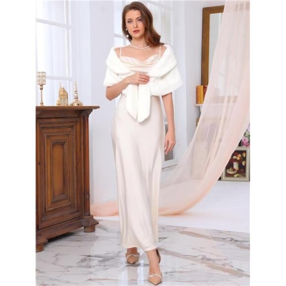 Women's Faux Fur Shawl Wrap Cape White - Picture 3 of 5